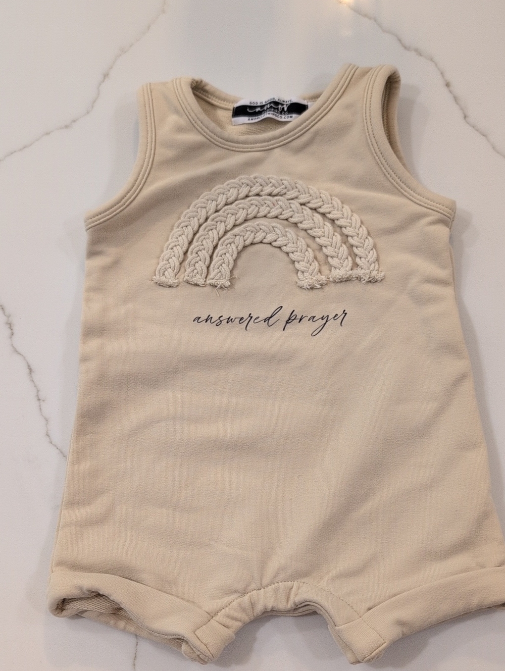 Cream Tank Romper with Braided Rainbow Applique
